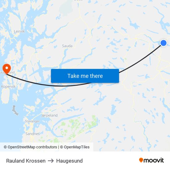 Rauland Krossen to Haugesund map