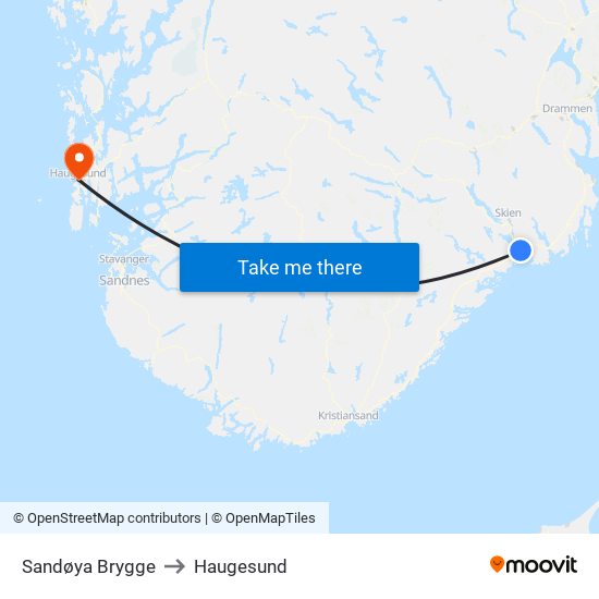 Sandøya Brygge to Haugesund map