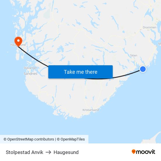 Stolpestad Anvik to Haugesund map