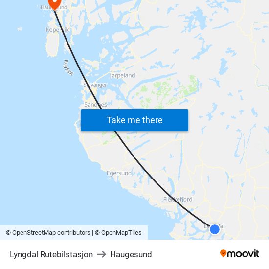 Lyngdal Rutebilstasjon to Haugesund map