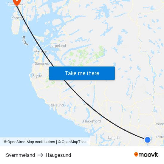 Svemmeland to Haugesund map