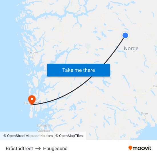 Bråstadtreet to Haugesund map