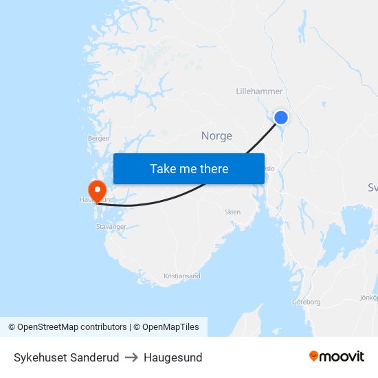 Sykehuset Sanderud to Haugesund map