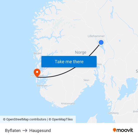 Byflaten to Haugesund map