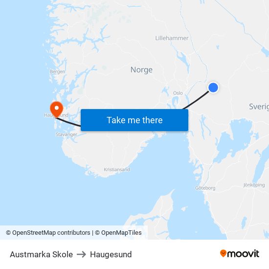 Austmarka Skole to Haugesund map