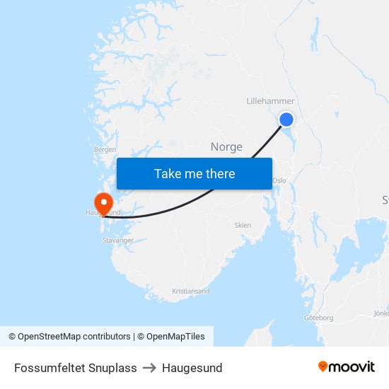 Fossumfeltet Snuplass to Haugesund map