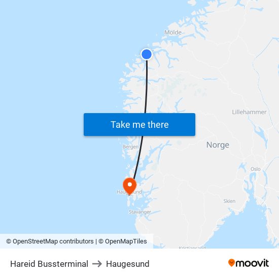 Hareid Bussterminal to Haugesund map