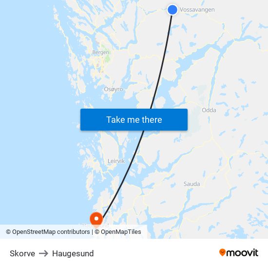 Skorve to Haugesund map