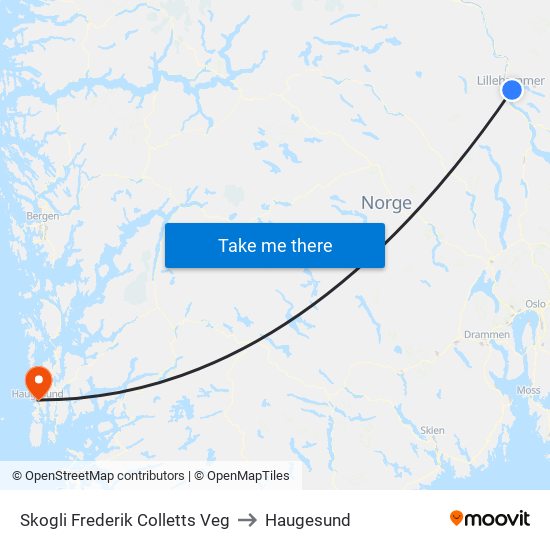 Skogli Frederik Colletts Veg to Haugesund map