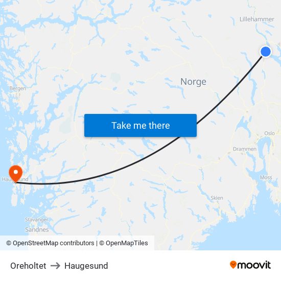 Oreholtet to Haugesund map