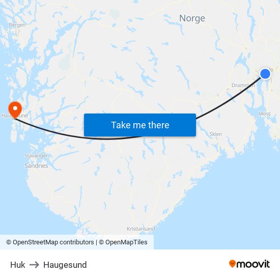 Huk to Haugesund map