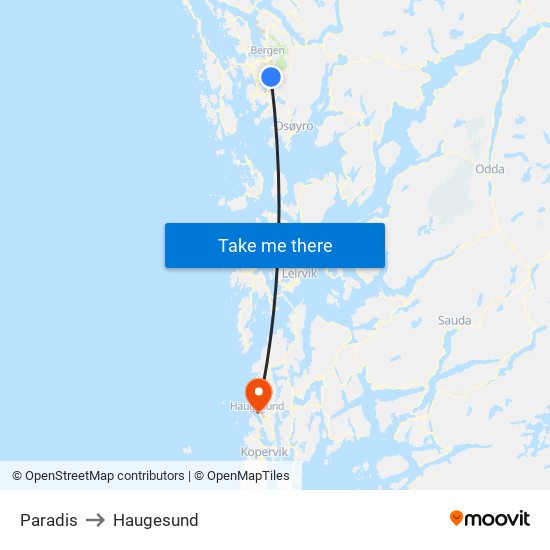 Paradis to Haugesund map