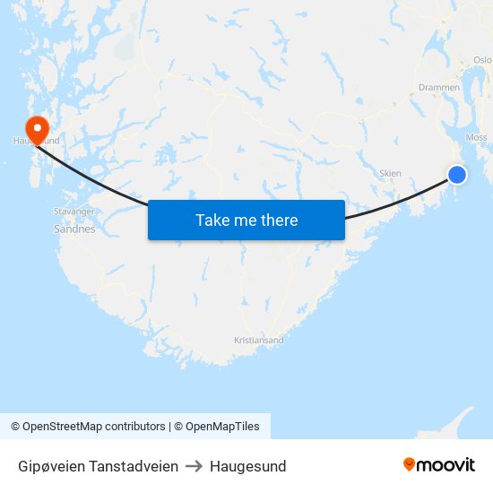 Gipøveien Tanstadveien to Haugesund map