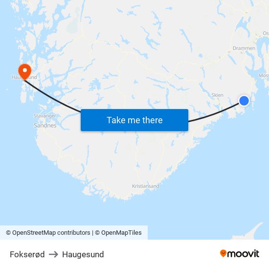 Fokserød to Haugesund map