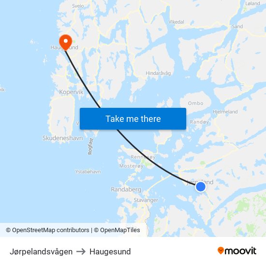 Jørpelandsvågen to Haugesund map