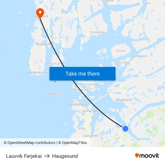 Lauvvik Ferjekai to Haugesund map