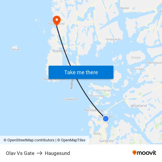 Olav Vs Gate to Haugesund map