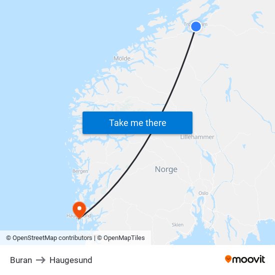 Buran to Haugesund map