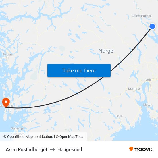 Åsen Rustadberget to Haugesund map