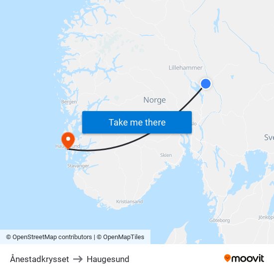 Ånestadkrysset to Haugesund map