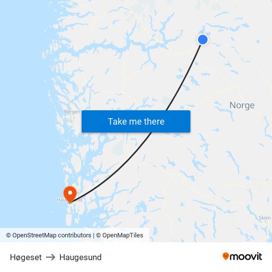 Høgeset to Haugesund map