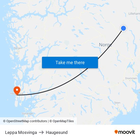 Leppa Mosvinga to Haugesund map