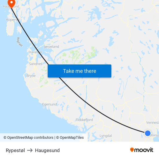 Rypestøl to Haugesund map