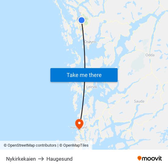 Nykirkekaien to Haugesund map