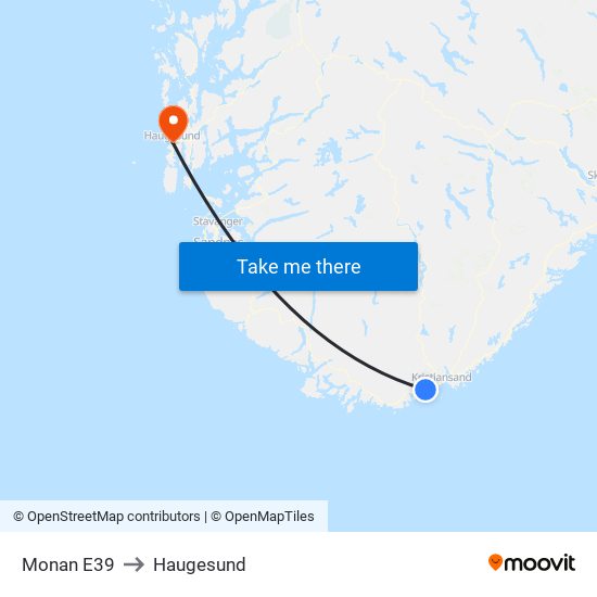 Monan E39 to Haugesund map