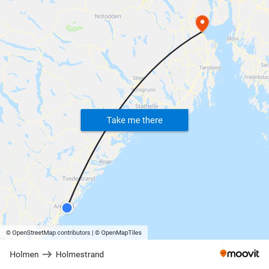 Holmen to Holmestrand map