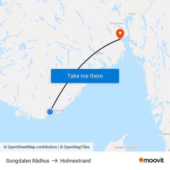 Songdalen Rådhus to Holmestrand map