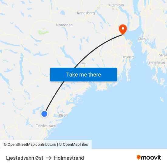 Ljøstadvann Øst to Holmestrand map