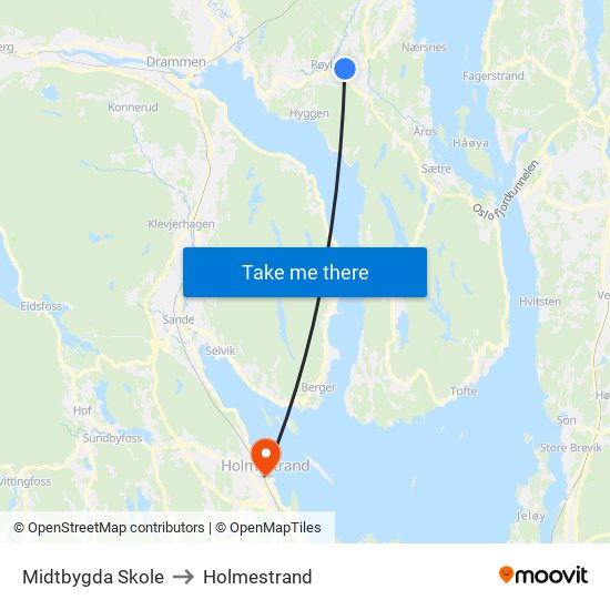 Midtbygda Skole to Holmestrand map