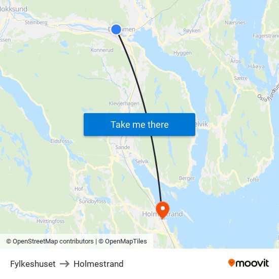 Fylkeshuset to Holmestrand map