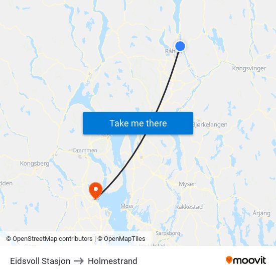 Eidsvoll Stasjon to Holmestrand map