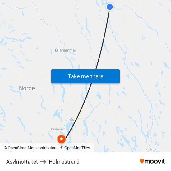 Asylmottaket to Holmestrand map