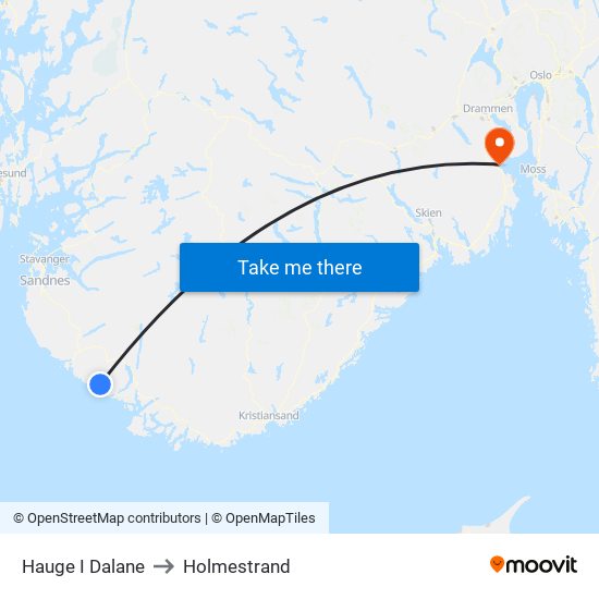 Hauge I Dalane to Holmestrand map