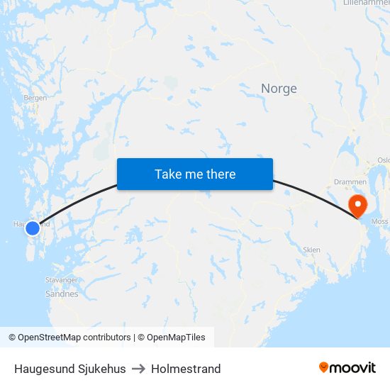 Haugesund Sjukehus to Holmestrand map