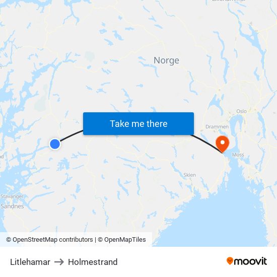 Litlehamar to Holmestrand map