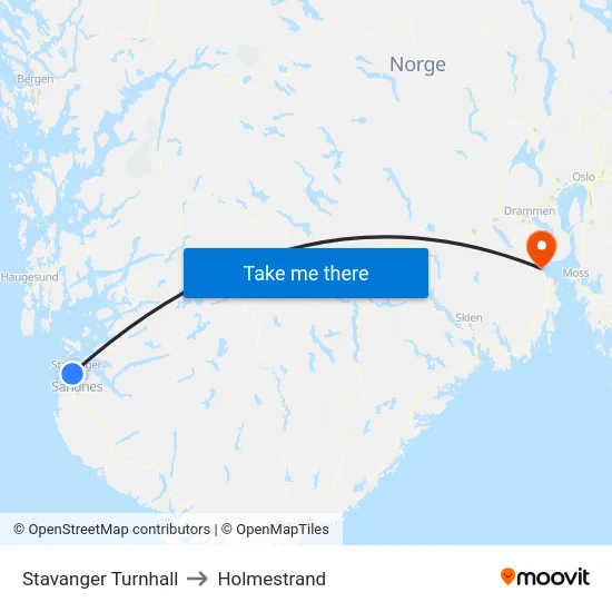Stavanger Turnhall to Holmestrand map