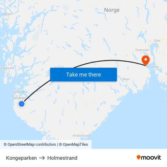 Kongeparken to Holmestrand map