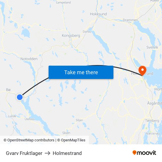 Gvarv Fruktlager to Holmestrand map