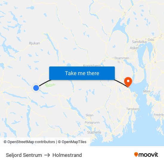 Seljord Sentrum to Holmestrand map