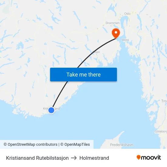 Kristiansand Rutebilstasjon to Holmestrand map