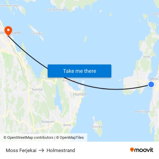 Moss Ferjekai to Holmestrand map