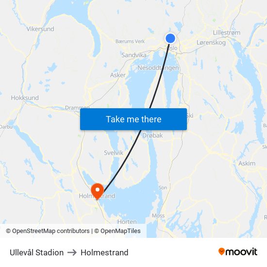 Ullevål Stadion to Holmestrand map