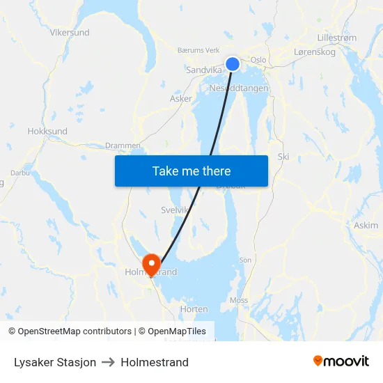Lysaker Stasjon to Holmestrand map