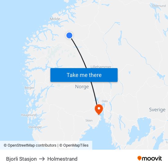 Bjorli Stasjon to Holmestrand map