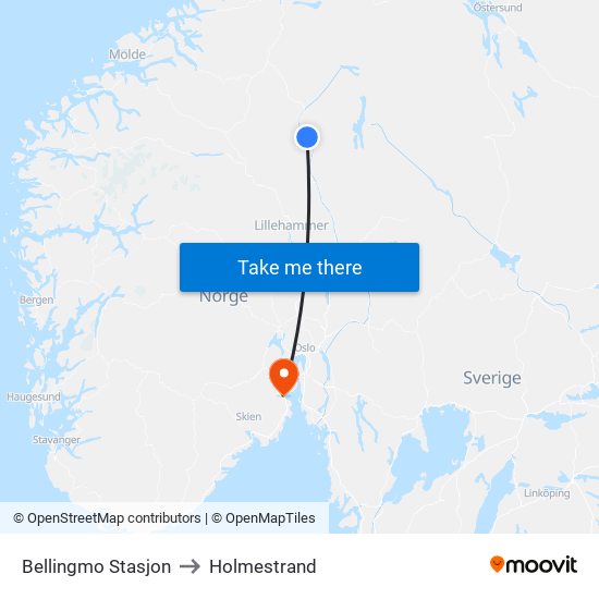 Bellingmo Stasjon to Holmestrand map