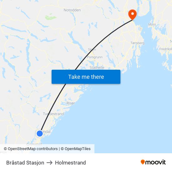 Bråstad Stasjon to Holmestrand map